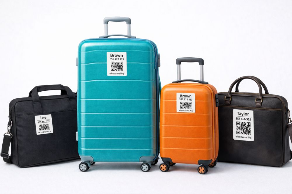 QR label on suitcase and travel bag - whostravel.ing