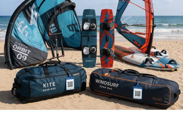QR tag on kitesurfing equipment - whostravel.ing