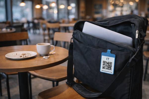 QR tag on laptop - whostravel.ing