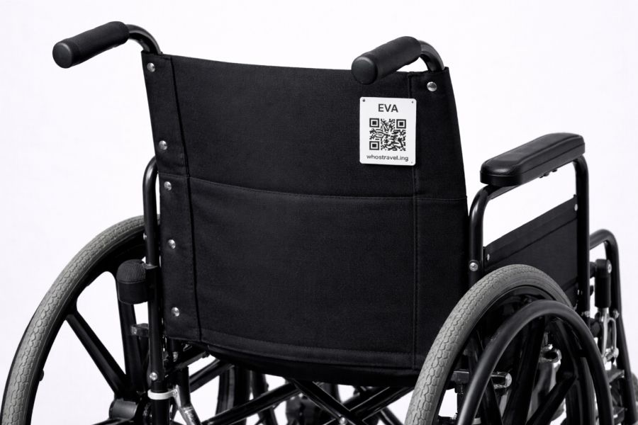 QR sticker on wheelchair - whostravel.ing
