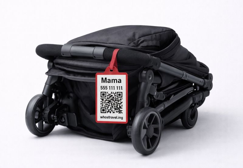 QR label on baby stroller - whostravel.ing